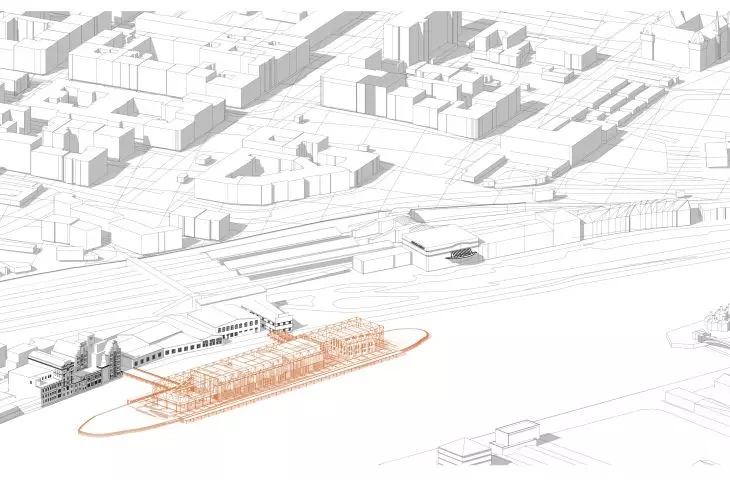 Aksonometria kontekstu urbanistycznego Wyspy Jaskółczej