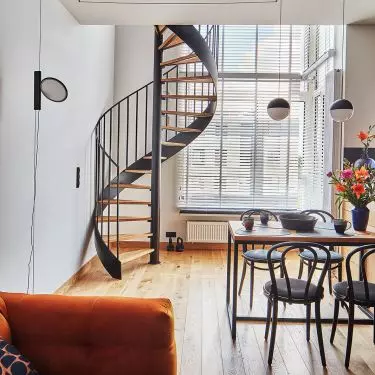 the two floors were connected by a winding staircase