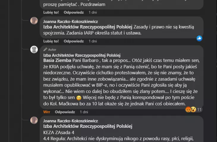 A screenshot from the facebook account of the Chamber of Architects of the Republic of Poland