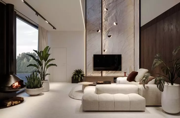 In the living room there is a sculptural composition 