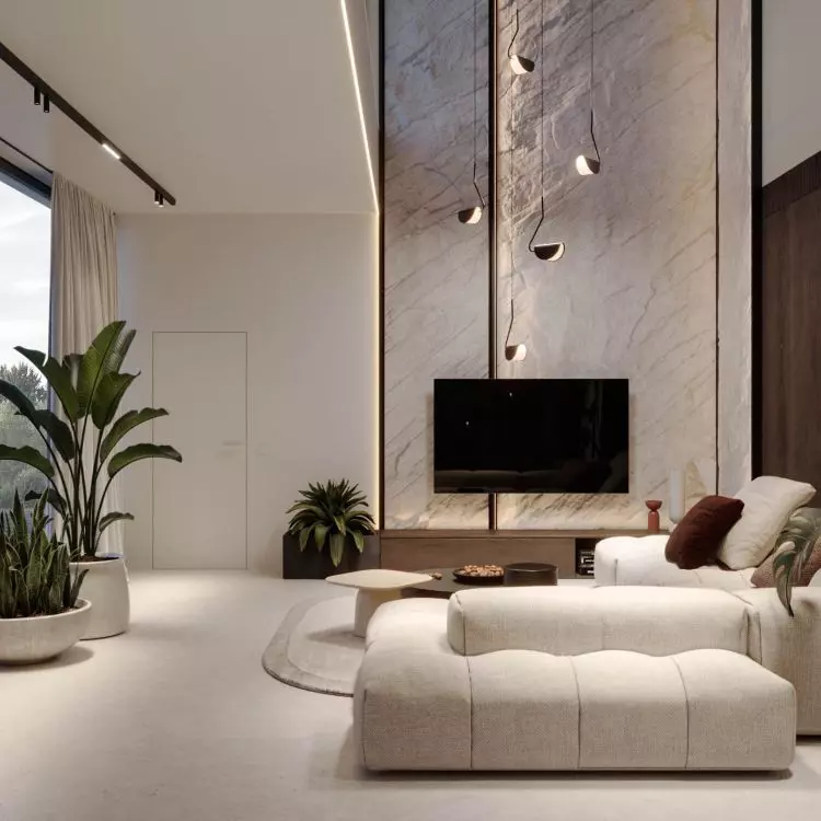 In the living room there is a sculptural composition 