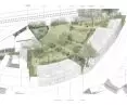 Design of the central square of the park in Milanowek, axonometry