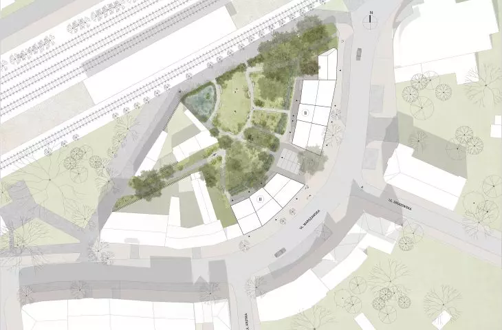 Projekt centralnego placu parku w Milanówku, plan zagospodarowania terenu