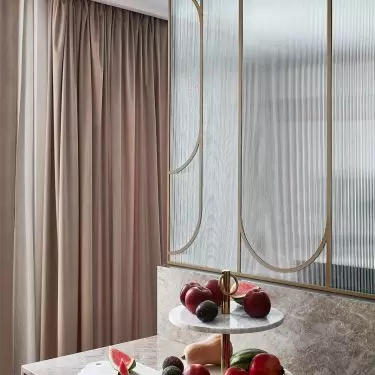 Metal and glass wall in the living room