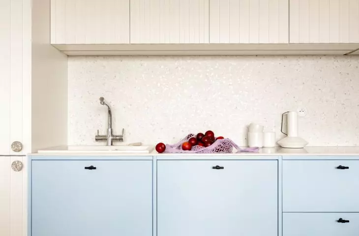 white and blue kitchen development