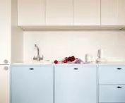 white and blue kitchen development