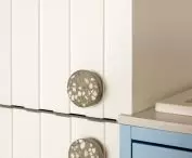 kitchen built-in detail, patterned handles