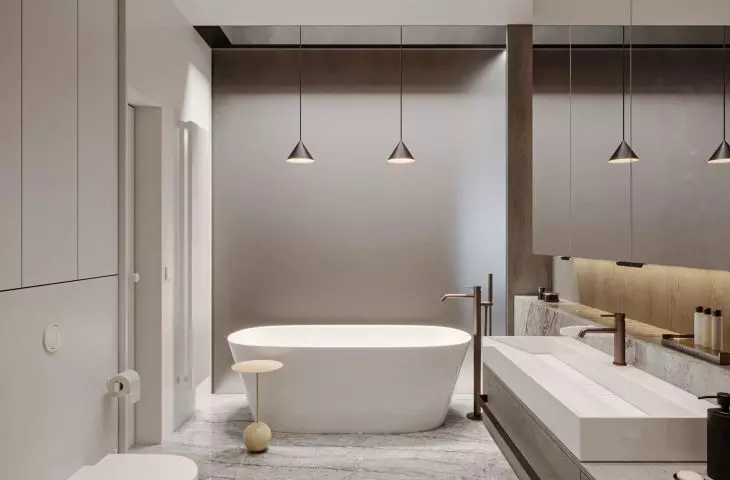 The bathroom is equipped with both a bathtub and a shower