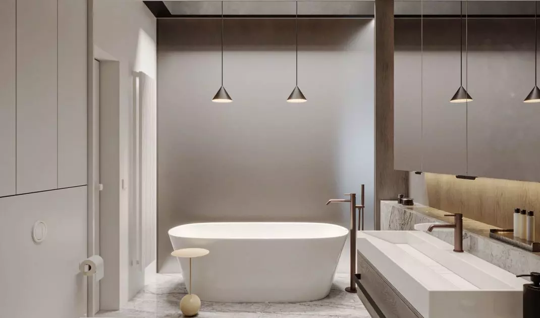 The bathroom is equipped with both a bathtub and a shower