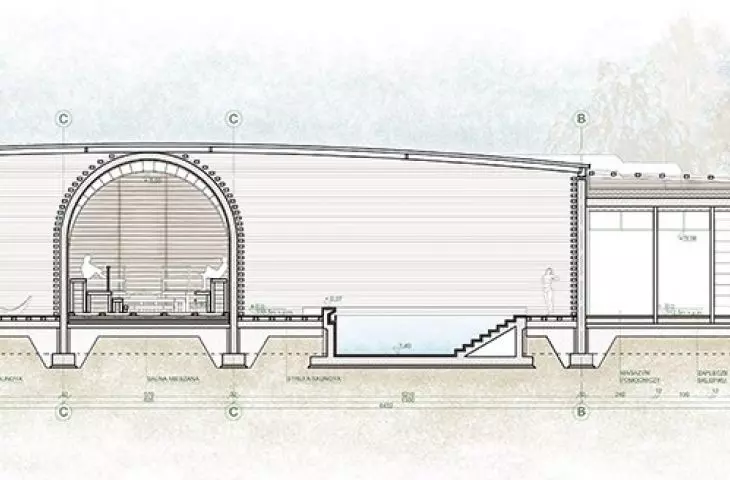 Projekt saunarium w Cieplicach Śląskich-Zdroju, przekrój A-A