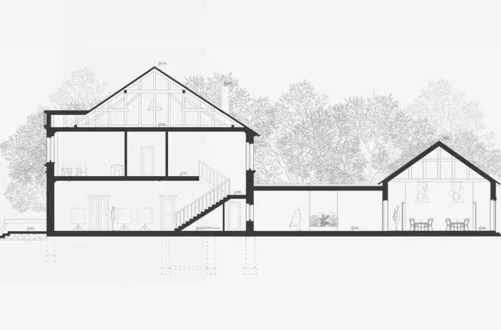 mansion, cross-section A-A
