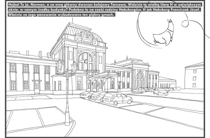 coloring pages are accompanied by descriptions providing information about the objects and their context