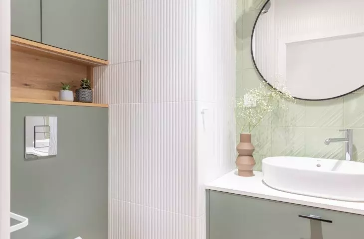 Fluted tiles decorate the interior