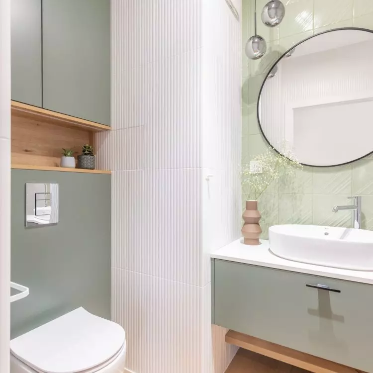 Fluted tiles decorate the interior