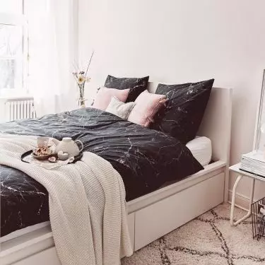 The marble motif also appears on bedding