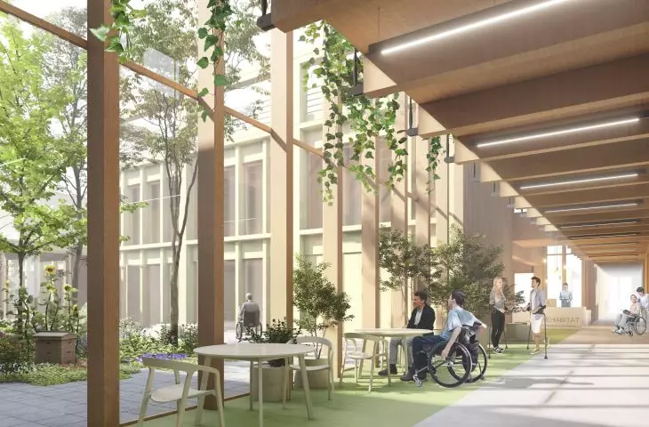 Courtyards have been created between the modules