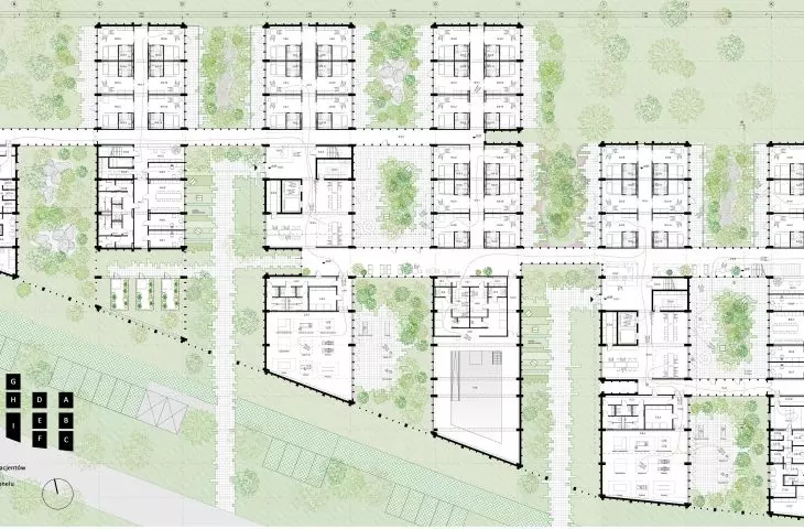 Rehabilitation center in Gdansk, projection of level 0 (thesis)