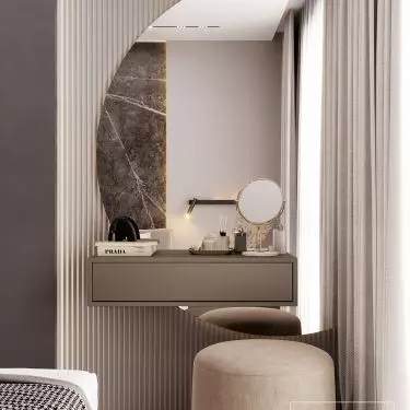 Toilet was set against a fluted wall with a mirror