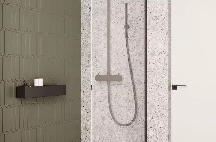 Two types of tiles were used in the bathroom