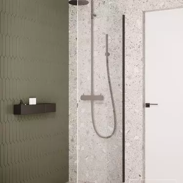 Two types of tiles were used in the bathroom