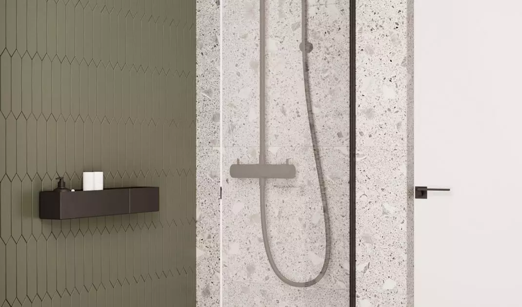 Two types of tiles were used in the bathroom