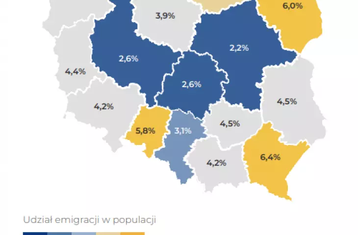 Share of emigration in the population according to CSO