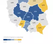 udział emigracji w liczbie ludności wg. GUS