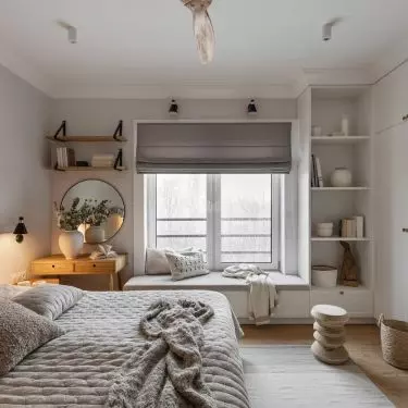The bedroom was filled with natural colors and materials