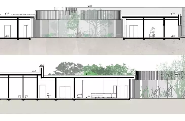 Projekt centrum rehabilitacji we Wrocławiu, przekroje