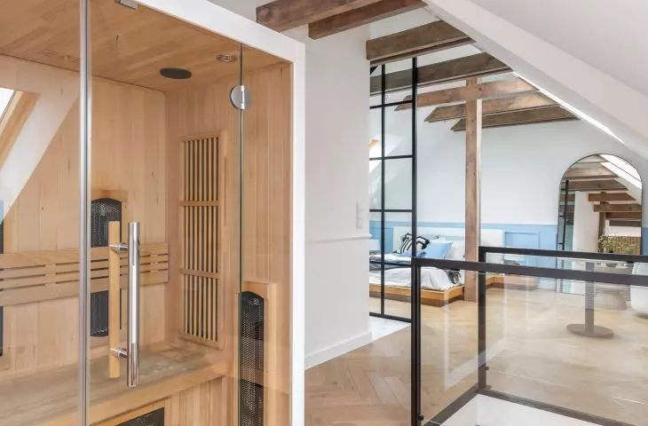 The apartment has a sauna