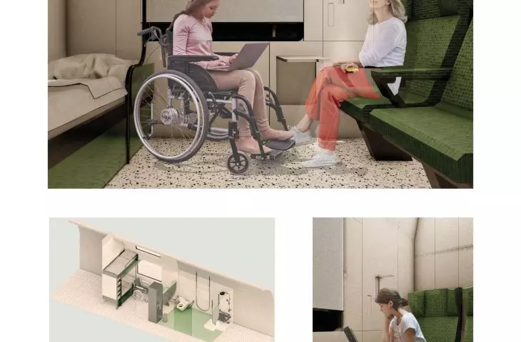 Interior design of an accessible railroad carriage