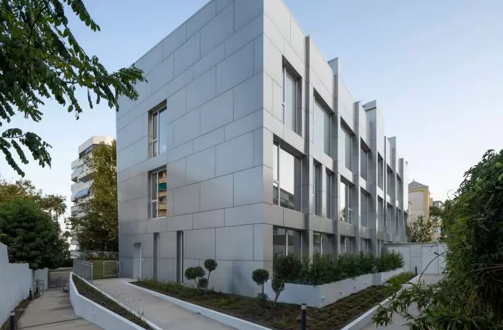 The facades of the building are constructed from three materials