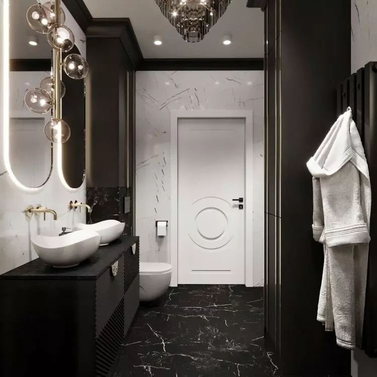 Striking chandelier adds a modern touch to the interior