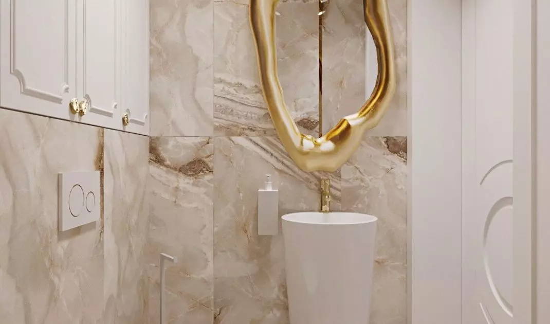 A striking mirror is the focal point of the arrangement