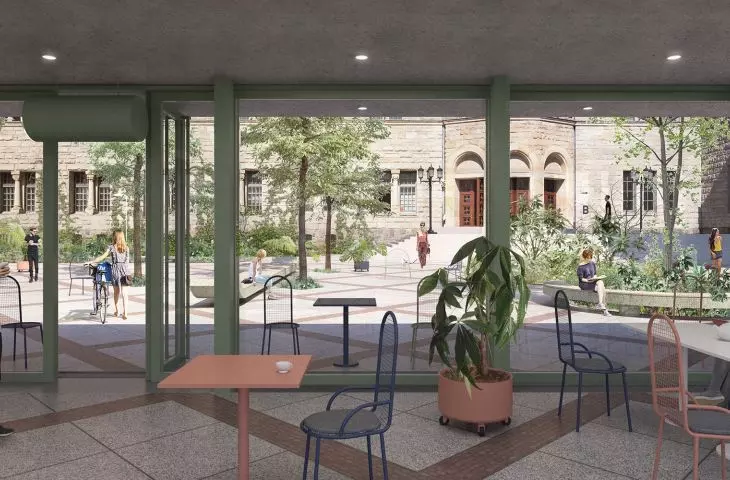 Courtyard in front of CK Zamek in Poznan, design by proj. Aleksander Wadas Studio and Landscape Architecture Studio 