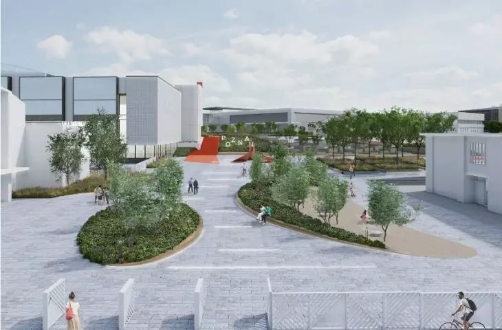 New green arcade at Poznań Fair, friendly shortcut in Lazarus district, visualization  