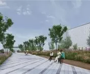 nowy zielony pasaż na poznańskich Targach, przyjazny skrót w dzielnicy Łazarz, wizualizacja