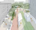 Sketch of Marszalkowska Street near Zbawiciela Square