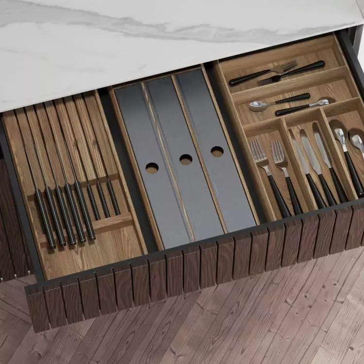 Wooden organizers are made of veneered oak plywood