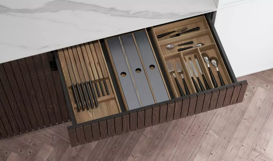 Wooden organizers are made of veneered oak plywood