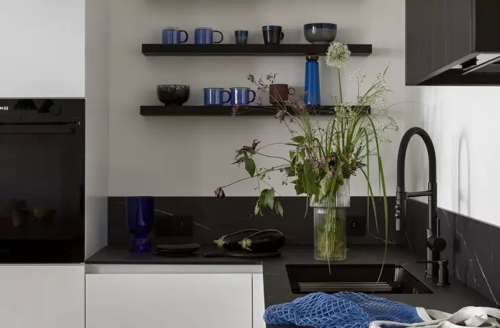 Open shelves in the kitchen allow items to be displayed