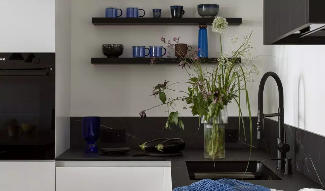 Open shelves in the kitchen allow items to be displayed