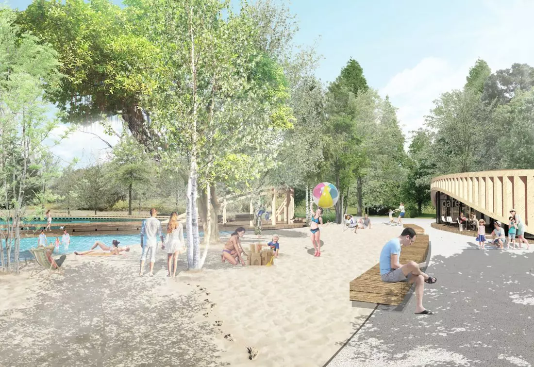 plaża z letnim
pawilonem