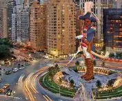 „Monuments Project”, proj.: Kinfolk, 2022; propozycja pomnika w rozszerzonej rzeczywistości na cześć generała Toussainta Louverture na Columbus Cirlcle oraz widok aplikacji AR 