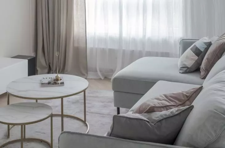 Linen curtains warm up the interior