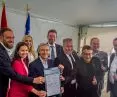 Ceremonia wmurowania kamienia węgielnego w Matane 