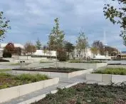 Pewuki Square and walkway through the Fair, with the Fair spire in the background, view from the south
