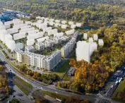 Osiedle Portowo w Poznaniu, masterplan, wizualizacja, widok z lotu ptaka znad ronda Starołęka