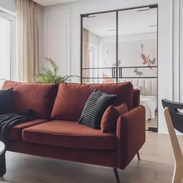 Brick sofa enlivens subdued space