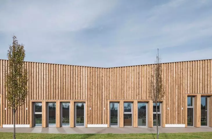 wooden facade of the kindergarten
